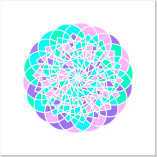 Geometric repeated elements in digital mandala in random bright neon colors Posters and Art